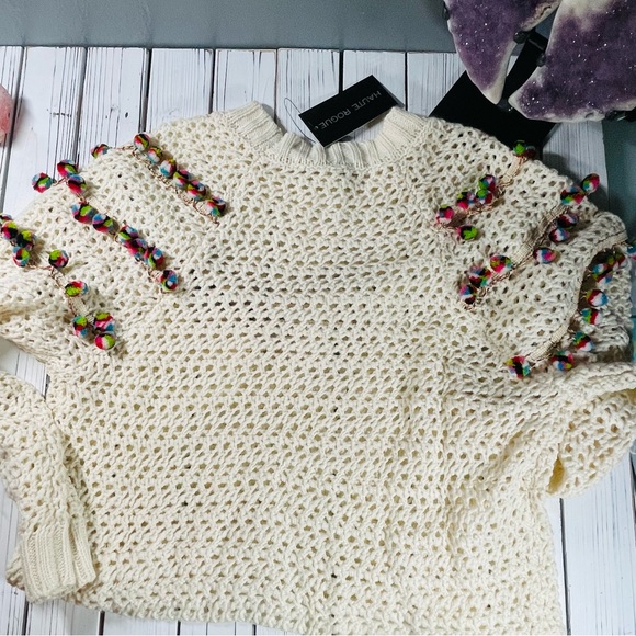 Blogger’s fav Haute Rogue Kelly Pom Pom Crocheted Sweater Sz M | NWT - Picture 6 of 11